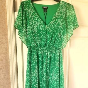 DKNY Green Floral Midi Dress